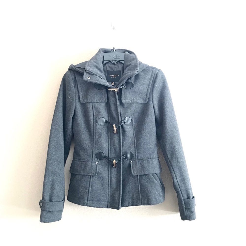 Celebrity Pink Hooded Toggle-Front Peacoat